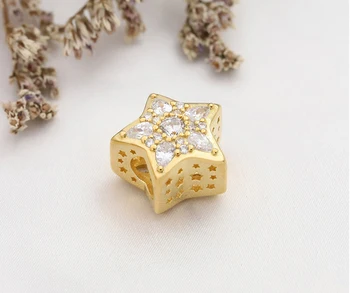 Skinne Hvid Krystal Stjerne Guld Farve Perler til gør det selv Armbånd & Charme Smykker at Gøre Ægte 925 Sterling Sølv Fem-punkt-Stjernede Perle