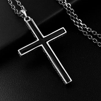 Rigtig Solid 925 Sterling Sølv Kors Til Mænd Christian Black Jesus Vedhæng Par Kvinder Elskere Fine Smykker