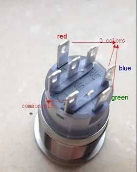 ONPOW 19mm Tri-color LED RGB Momentan ring belyst Rustfrit stål trykknap Switch (LAS1-AGQ-11E/RGB/24V/S) CE, ROHS