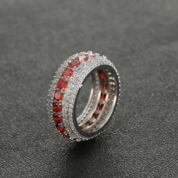 Nye 5 Rækker Solid Mænds Ring 18 K Copper Charm Guld Sølv Farve Rød Cubic Zircon Iced RING Mode Hip Hop Smykker