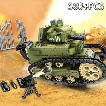 368PCS Militære Renault FT-17 Light Tank Model Artilleri Våben byggesten Kompatibel WW2 Hær Køretøj, Soldat Kids Legetøj