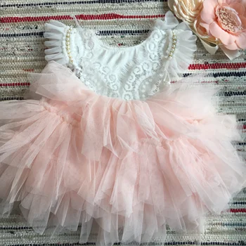 Super Søde buksetrold piger perlebesat kjole til baby dåb, fødselsdag dress børn flutter ærmer tutu prinsesse vestido tøj