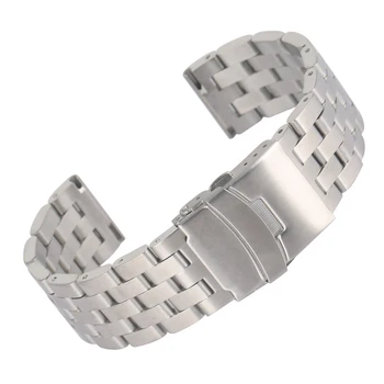 Fuld Rustfrit Stål 20mm 22mm Rem, Sølv Urrem Premium-Ure Armbånd foldespænde med Sikkerhed horloge bandjes
