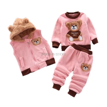 2020 Baby Drenge Piger Vinter Varm Hoody Coat + Trøje + Bukser 3stk Tøj Sæt Spædbarn Børn, Børn, Sport, Tøj, Træningsdragt