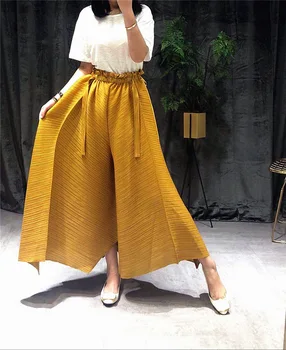 Miyake Plisserede 2020 kvinder harem bukser plus size høj talje plisserede bred ben flare pants Bæltet i taljen æstetiske harajuku bukser