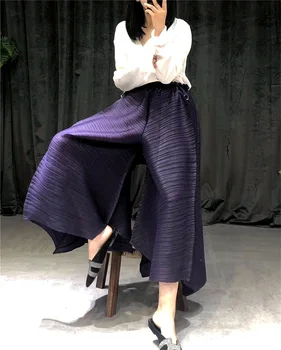 Miyake Plisserede 2020 kvinder harem bukser plus size høj talje plisserede bred ben flare pants Bæltet i taljen æstetiske harajuku bukser