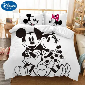 Disney Mickey, Minnie Tegnefilm Strøelse Sæt Dejlige Par Twin Fuld King Enkelt Dobbelt Størrelse Børn Dynebetræk Pudebetræk