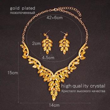 Mode Halskæde Øreringe Sæt Luksus Dubai Guld Farve Smykke Sæt Krystal Brude Bryllup Fest Kostume Smykker Gave til Kvinder