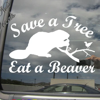 Gem et Træ Spise en Bæver, Sjove Biler, værdiboks til Bærbar Kofanger Vinyl Decal Sticker Ternede Flag Forruden Mærkat