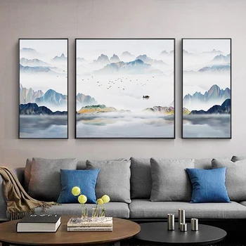 3pcs Abstrakt Maleri i Stor Størrelse Minimalistisk bjergtoppe Landskab Lærred Maleri Nordiske Plakater og Prints Væg Kunst, Kinesisk