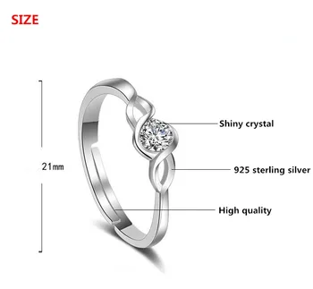 925 sterling sølv hot sell søde skinnende krystal damer'adjustable ringe kvinder smykker Julegave drop shipping