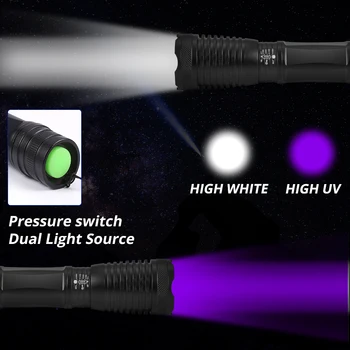 2 i 1 UV-LED Lommelygte Linternas Fakkel 395nm Ultraviolet Urin Detektor Lys for camping Tæppe Pet Urin Fange Skorpioner