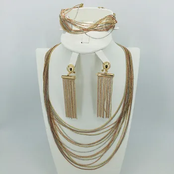 Dubai halskæde øreringe i guld farve kobber for Afrikanske kvinder/Nigerianske/Mellemøsten bryllup/fest / gaver/brude smykker sæt