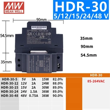 Original Mener det Godt med HDR-15 30 60 100 150 serie DC 5V-12V, 15V 24V 48V meanwell Slim-Modul DIN Skinne Strømforsyning