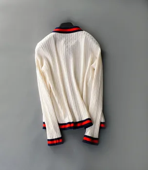 2019 Efteråret Nye Cashmere Sweater Frakke Bow Tie Langærmet Sweater Kvinder Pearl Single-Breasted Slank Med Kniting Cardigan