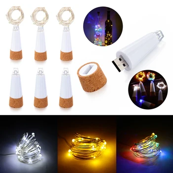 USB-Genopladelige Drevne LED Vin Flaske Fairy Lights Bryllup Haven Dekorative String Lys, Udendørs Belysning Garland Part Lampe