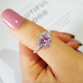 Moonso 925 Sterling Sølv Ring Finger anel aneis CZ Blomster Ring for Kvinder Smykker Ren Bryllup Engagement R1707-pink
