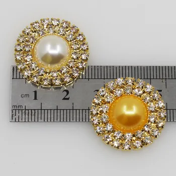 Runde 10pc 25mm gyldne metal perle, rhinsten Knapper Krystal Bryllup De Tøj, hår blomst center scrapbooking