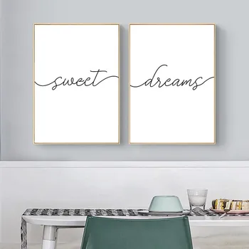 Moderne Sort Og Hvid Sweet Dreams Citater Lærred Maleri Plakat Print Væg Kunst Maleri Dekorative Billeder Home Decor YX102