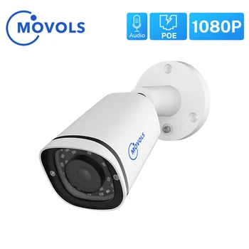 MOVOLS 1080P H. 265 POE IP-Kamera, Lyd Udendørs Vandtæt Night Vision P2P ONVIF Metal Case Overvågning CCTV Sikkerhed Kamera