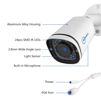 MOVOLS 1080P H. 265 POE IP-Kamera, Lyd Udendørs Vandtæt Night Vision P2P ONVIF Metal Case Overvågning CCTV Sikkerhed Kamera