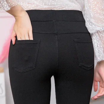 2019 Blyant Bukser Kvinder Tynde Leggings Med Høj Talje, Lommer Tilbage Slank Stretch Bukser Studerende Trænings-Og Sort Plus Size Jeans