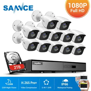 SANNCE 16 Kanaler CCTV sikkerhedssystem 16CH HD 1080P DVR 12PCS 1920*1080P IR Udendørs Kameraer 2,0 MP Videoovervågning Kit