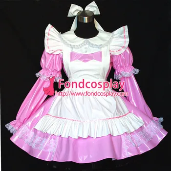 Sexet Tøsedreng stuepige kjole PVC kjole pink aflåselige Uniform cosplay kostume Custom-made[G507]