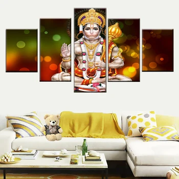 HD Print Væg Kunst Billede 5 Stykker Herre Hanuman Hinduistiske Gud Lærred Maleri Stue Home Decor Modulære Plakat