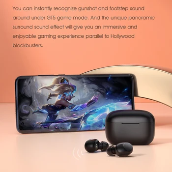 Trådløs Opladning, Bluetooth Hovedtelefoner AAC HD med stereolyd,Smart Iført Opdagelse, 24-timers batterilevetid Touch Kontrol GT5
