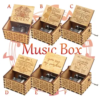 Music Box Vintage Træ Indgraveret Håndsving Musikalsk Boks for Børn, Kone, Elsker, Kæreste Fødselsdag, Jul, Valentine Gave