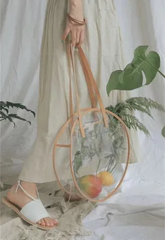 De gennemsigtige Plast-Håndtasker Designer for Piger Sommer Strand Runde Klar Pose Store Kvinder Skulder Taske Vandtæt Shopping tasker