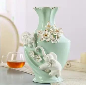Keramiske elefant Mode kreative abstrakte blomster vase pot hjem indretning håndværk værelses bryllup dekoration håndværk figurer