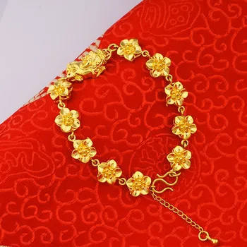 VAMOOSY 9 Style Kobber 24K guldbelægning Kvinder Armbånd BOHO Floden Gold Flower Armbånd Enkel Peach Blossom Armbånd Smykker