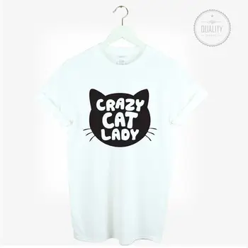 CRAZY CAT DAME t-shirt TEE TUMBLR KATTEN KILLINGER ELSKER SØDE INSTAGRAM Mere Størrelse og Farver-B062