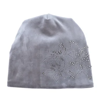 Kvinders Mode Rhinestone Blomst Hat, Tørklæde Vinter Varme Huer Tørklæder Sæt Til Piger Tyk Fløjl Bonnet Femme Skullies Caps