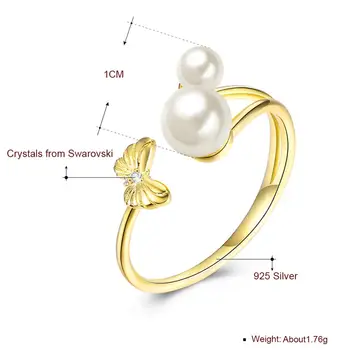 LEKANI Perle Ringe Til Kvinde 925 Sterling Sølv Mode CZ finger Anel Sommerfugl Ring Engagement Gave Til Veninder