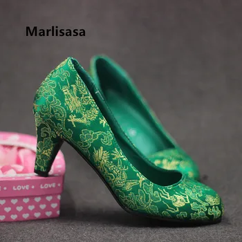 Marlisasa Kvinder Mode Sød Grøn Mønster Høje Hæle Dame Afslappet Behagelig Høj Hæl Pumper Kvindelige Røde Stilfulde Sko F5519