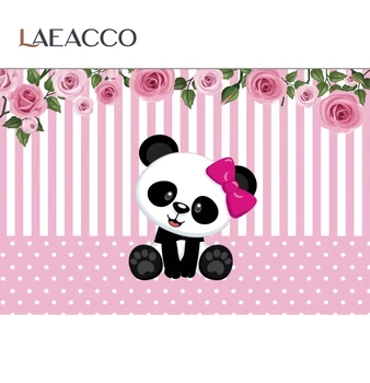 Laeacco Vinyl Panda Fødselsdag Baggrund For Fotografering Sort Hvid Stribe Banner Portræt Fotografisk Baggrund Photocall