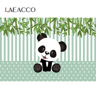 Laeacco Vinyl Panda Fødselsdag Baggrund For Fotografering Sort Hvid Stribe Banner Portræt Fotografisk Baggrund Photocall