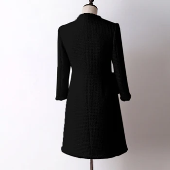 Sort uld tweed jakke i den lange del af efteråret og vinteren Kvinder Frakke nye syv-punkt ærme Slanke damer jakke, frakke