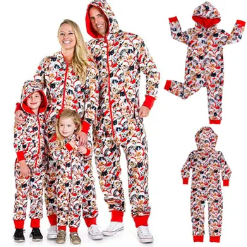 Jul Familie Pyjamas Sæt Xmas Pjs Matchende Pyjamas Voksen Kids Xmas Nattøj Lange Ærmer Vinter Efterår Varm Hætte Lynlås