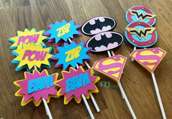Die Cut Pige Hero Logo Cupcake Toppers - superhelt supergirl batgirl kvindelige komiske fødselsdag part dekorationer