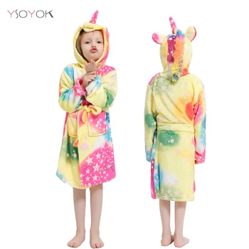 Toddler Dreng Drenge Piger Flannel Hætteklædte Badekåber Børn Rainbow Unicorn Badekåbe Natkjole Pyjamas, Nattøj Børn Hjem Tøj