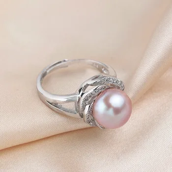 Engros-Pris Naturlige Ferskvands Perle Skinnende Zircon Ringe Mode 925 Sterling Sølv Justerbar Ring Brude Smykker Til Kvinder