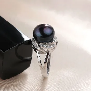 Engros-Pris Naturlige Ferskvands Perle Skinnende Zircon Ringe Mode 925 Sterling Sølv Justerbar Ring Brude Smykker Til Kvinder