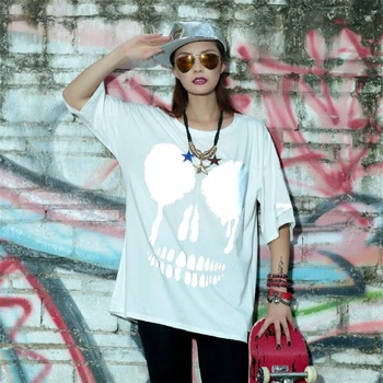 Kvinder T-Shirt til Sommeren Half sleeve Kraniet Print Bomuld Kvindelige Hip-hop Løs Nye Casual Fashion Rock Punk style Løse Toppe, t-Shirts