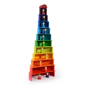 Dropshipping 12 Stk Rainbow byggesten Farverige Buede byggesten Rainbow Blokke Børns Baby Stabling Træ-Toy