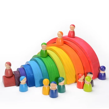 Dropshipping 12 Stk Rainbow byggesten Farverige Buede byggesten Rainbow Blokke Børns Baby Stabling Træ-Toy
