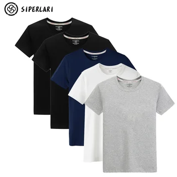 SIPERLARI 5 Stykker Sæt 2020 Varm Sommer Mænd T-shirts ensfarvet Slim Fit kortærmet T-Shirt Mænd Nye Mode O-neck Tops TShirt